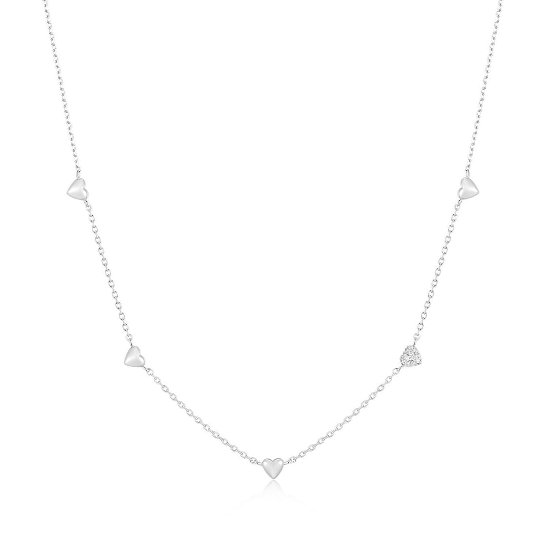 Ania Haie Silver Pavé Puffed Heart Station Necklace N074-05H