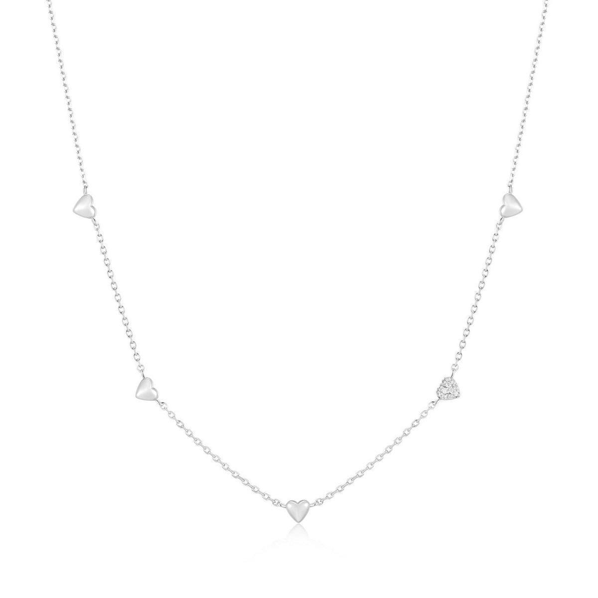 Ania Haie Silver Pavé Puffed Heart Station Necklace N074-05H
