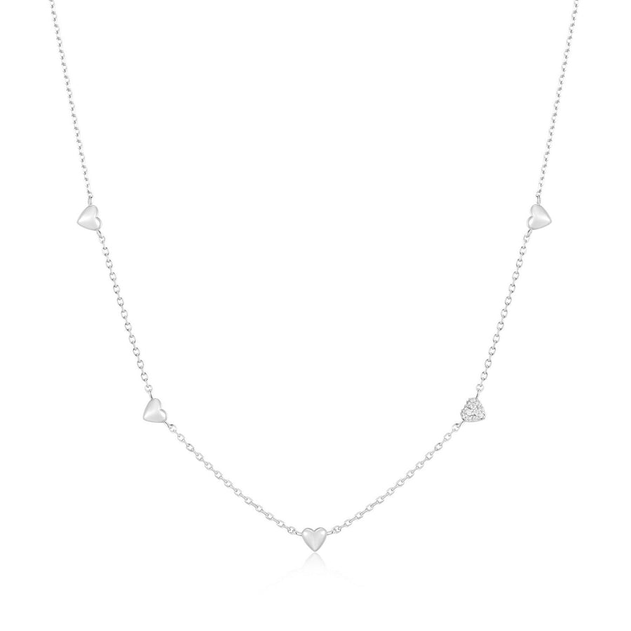 Ania Haie Silver Pavé Puffed Heart Station Necklace N074-05H