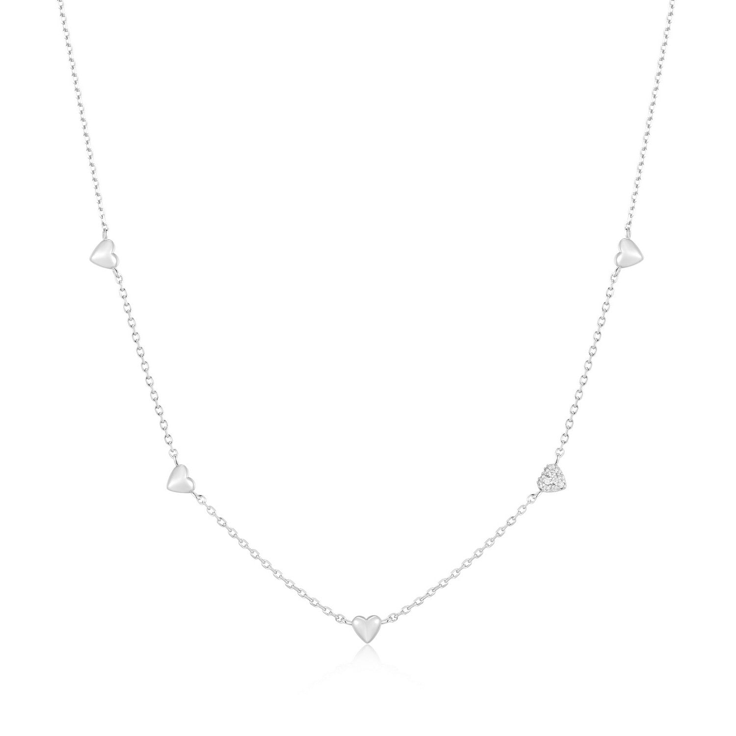 Ania Haie Silver Pavé Puffed Heart Station Necklace N074-05H