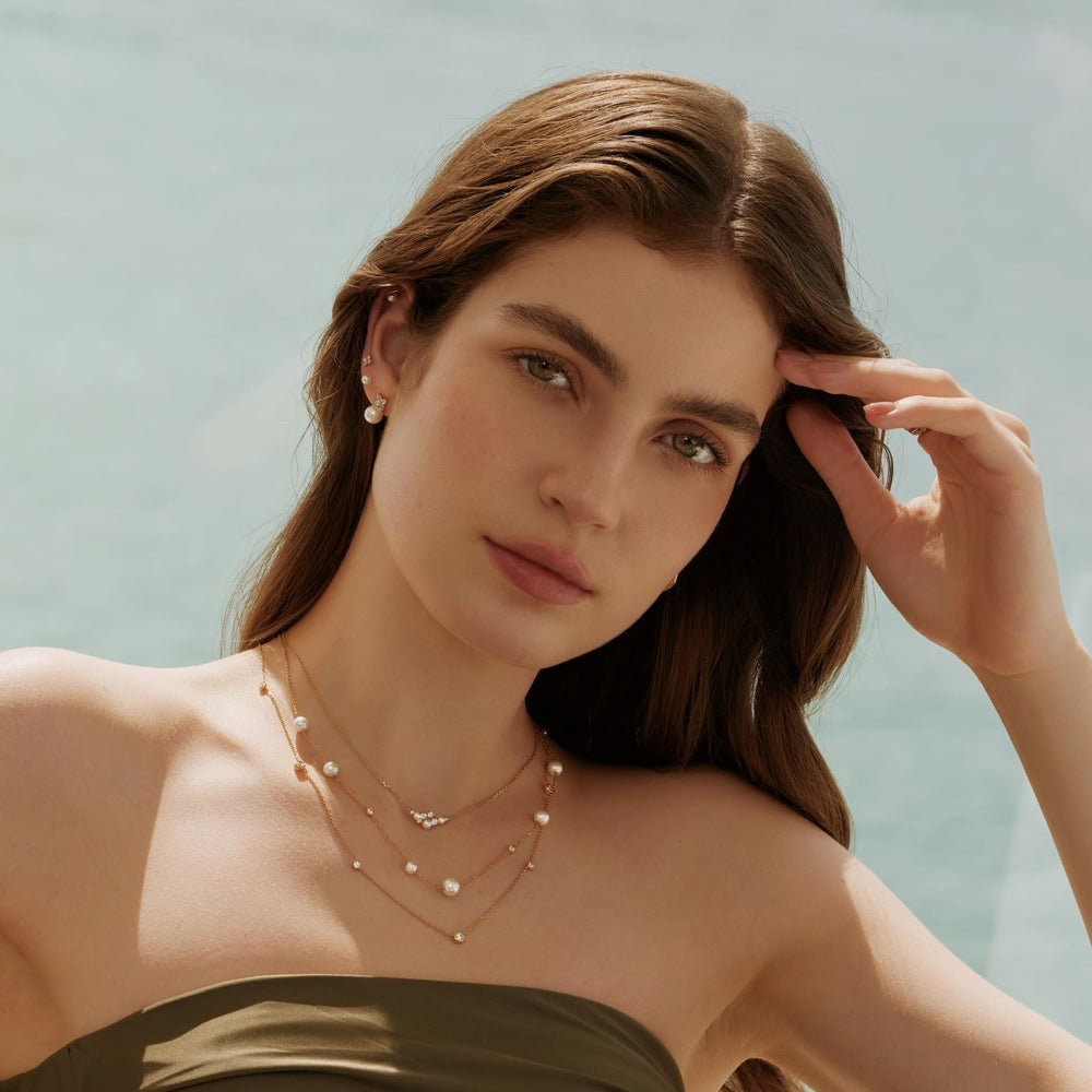 Ania Haie Gold Asymmetric Shell Pearl Station Necklace N075-05G