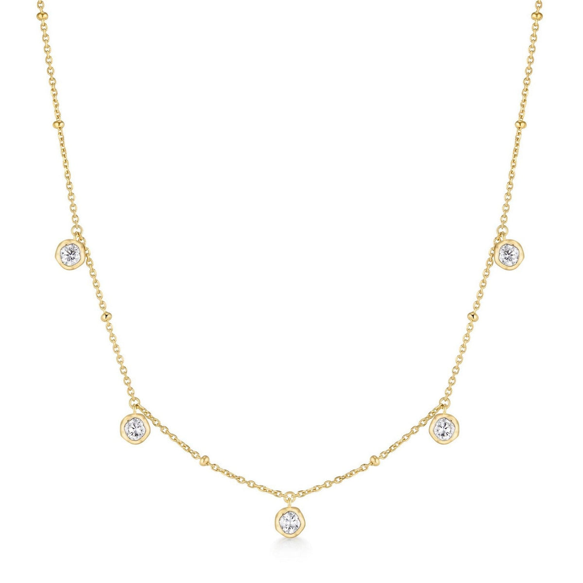 Ania Haie Gold Molten Bezel-Set Droplet Station Necklace N074-07G