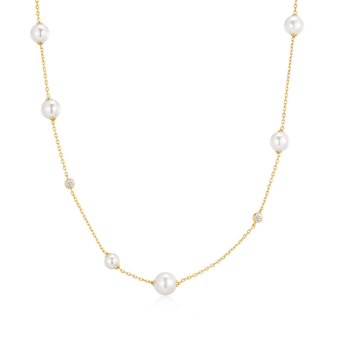 Ania Haie Gold Asymmetric Shell Pearl Station Necklace N075-05G