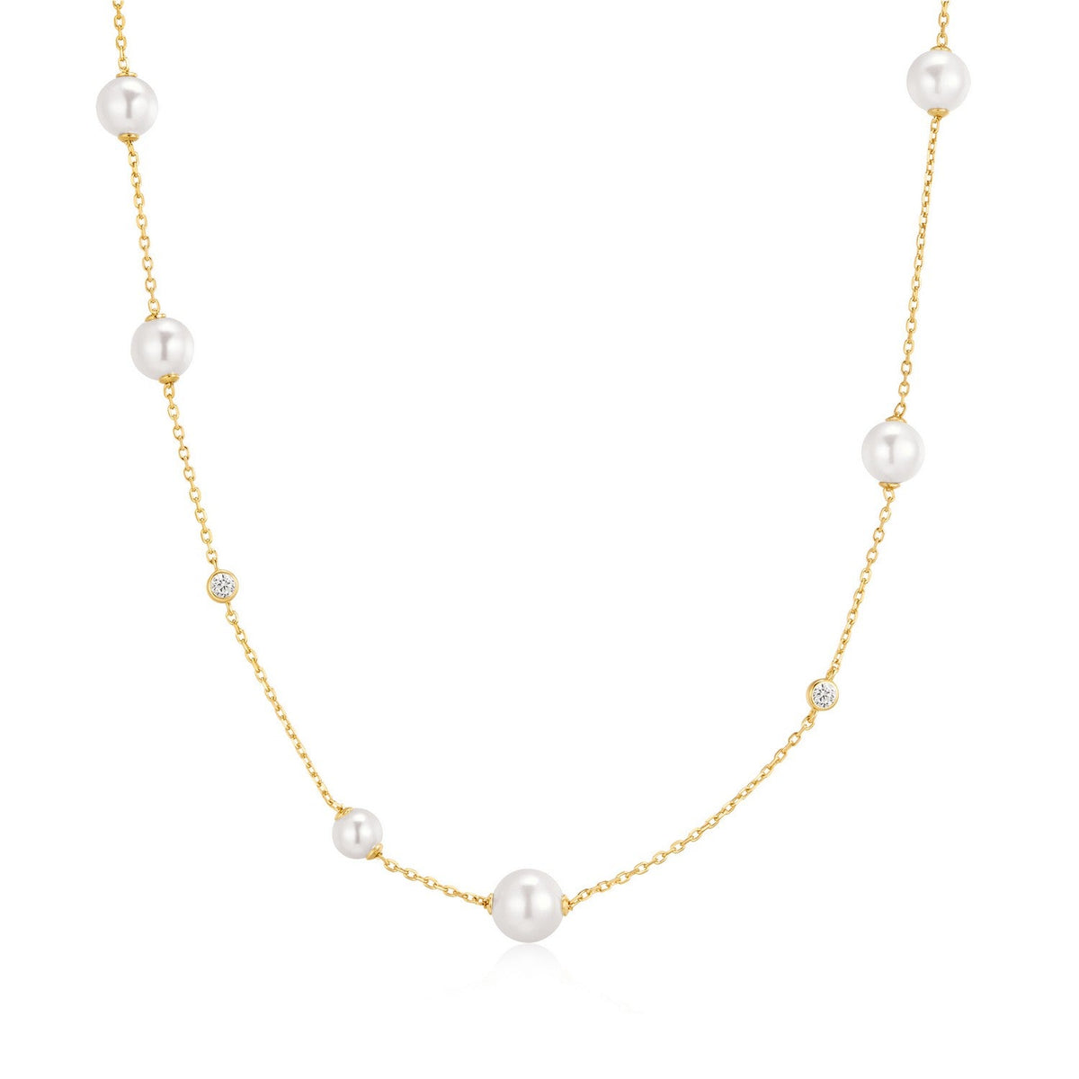 Ania Haie Gold Asymmetric Shell Pearl Station Necklace N075-05G