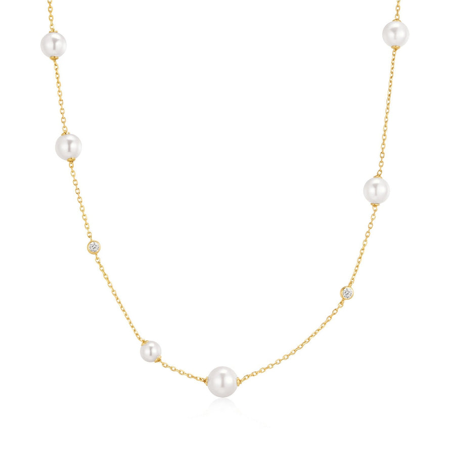 Ania Haie Gold Asymmetric Shell Pearl Station Necklace N075-05G