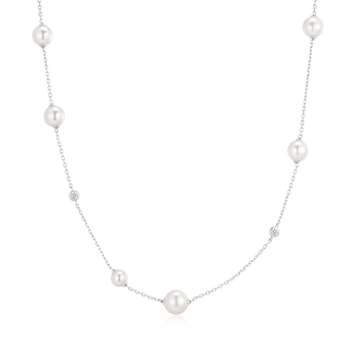 Ania Haie Silver Asymmetric Shell Pearl Station Necklace N075-05H