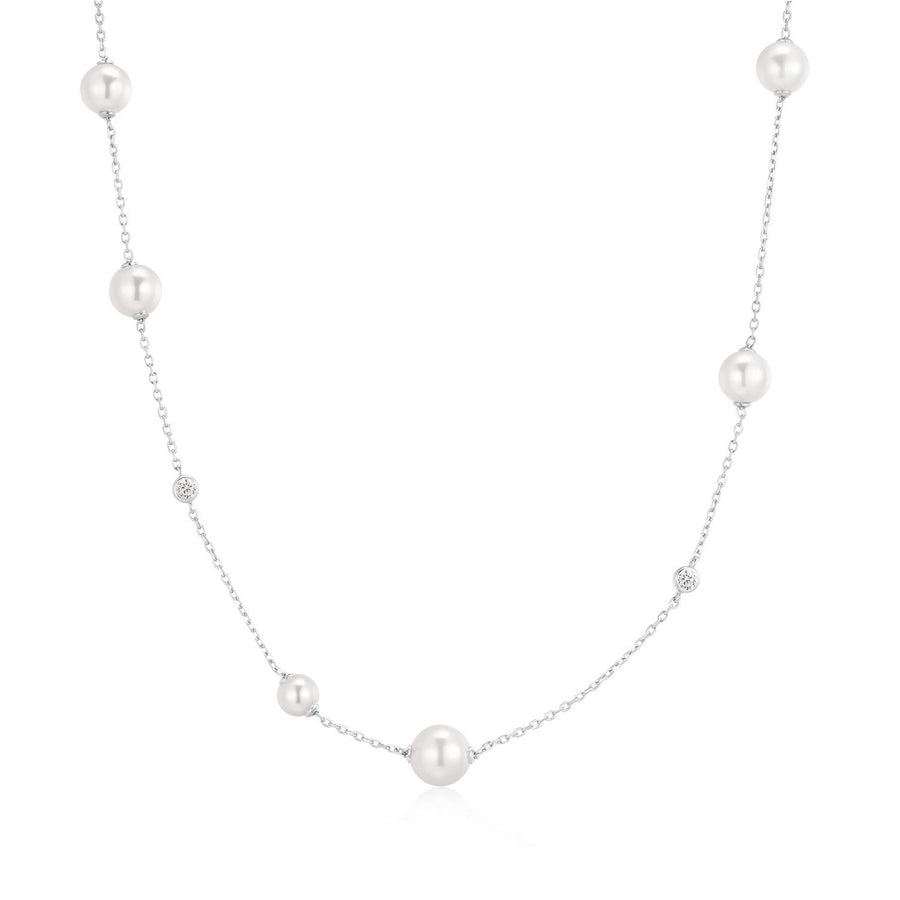 Ania Haie Silver Asymmetric Shell Pearl Station Necklace N075-05H