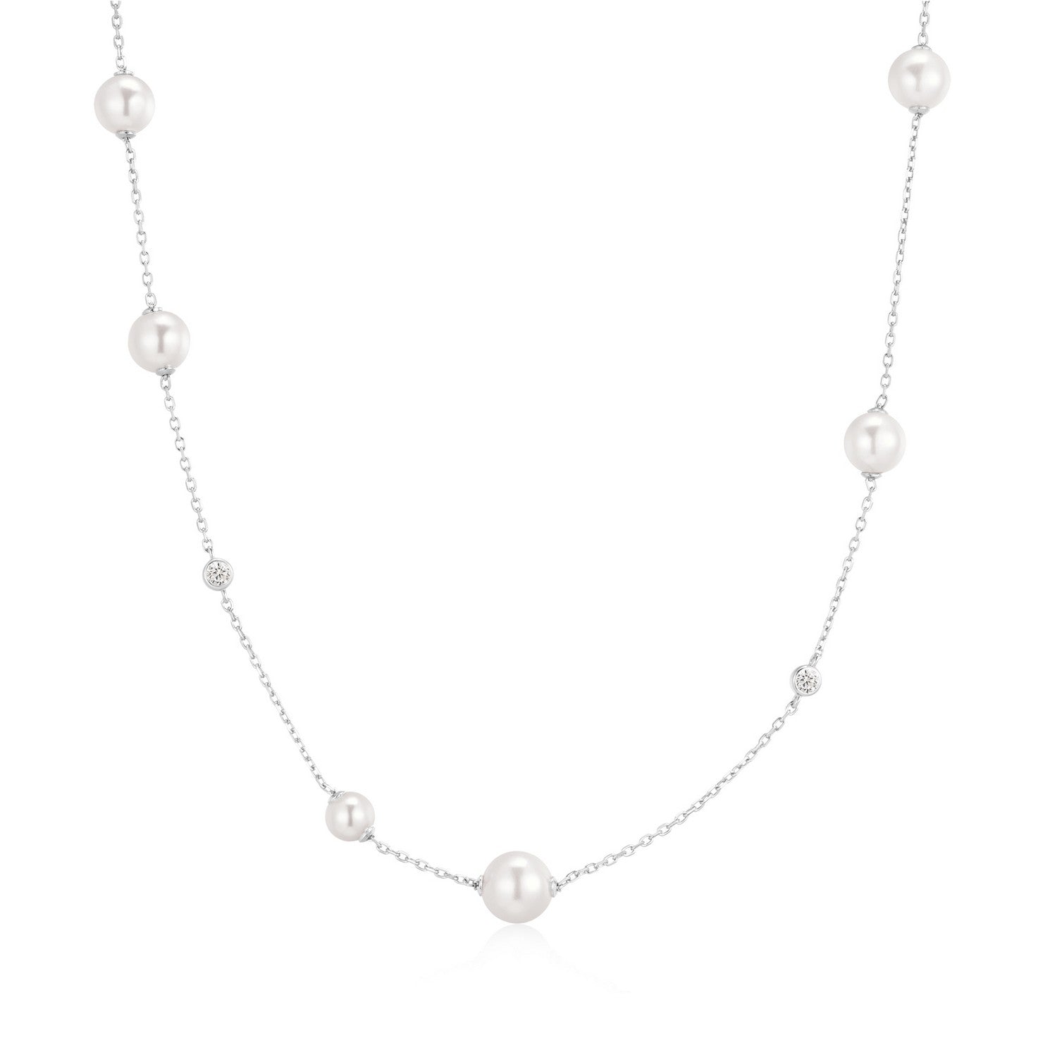 Ania Haie Silver Asymmetric Shell Pearl Station Necklace N075-05H