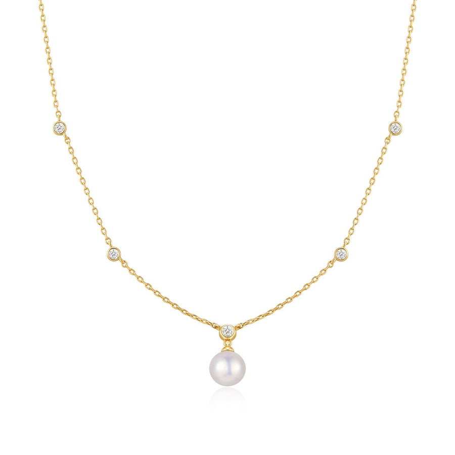 Ania Haie Gold Bezel-Set Station Necklace With Shell Pearl Pendant N075-09G