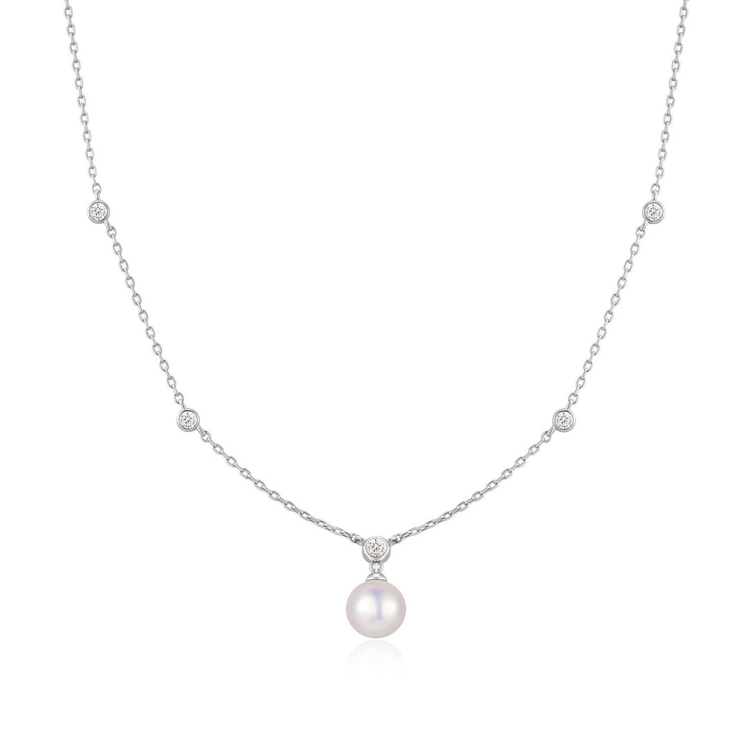 Ania Haie Silver Bezel-Set Station Necklace With Shell Pearl Pendant N075-09H