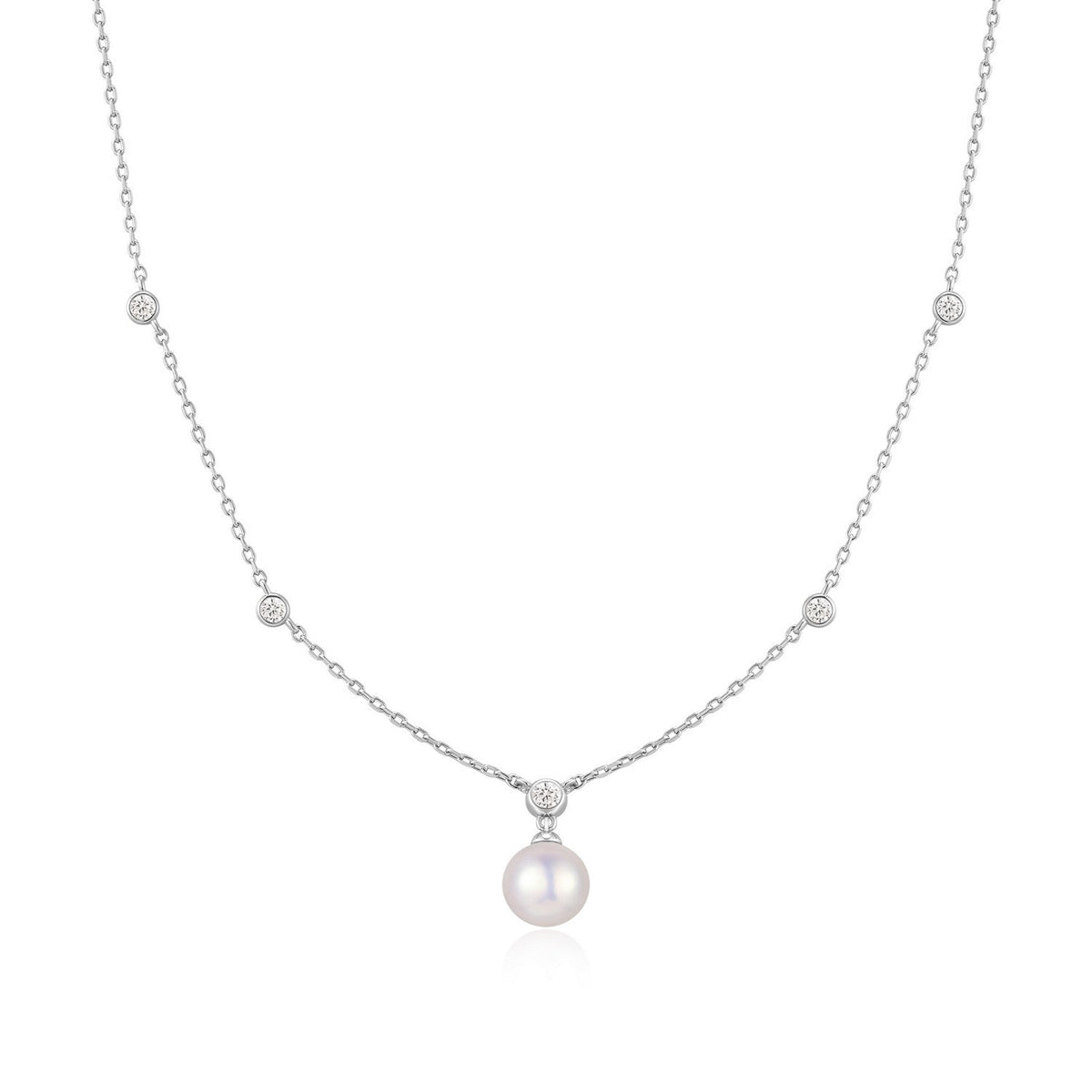 Ania Haie Silver Bezel-Set Station Necklace With Shell Pearl Pendant N075-09H