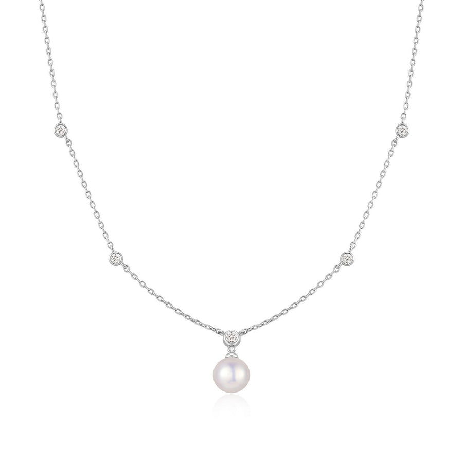 Ania Haie Silver Bezel-Set Station Necklace With Shell Pearl Pendant N075-09H