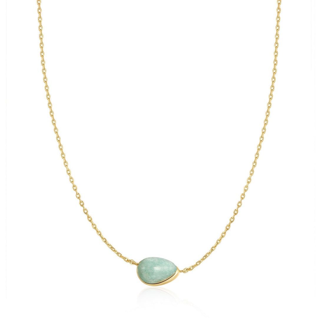 Ania Haie Wanderer Gold Bezel Amazonite Organic Dome Pebble Necklace N076-02G-AE