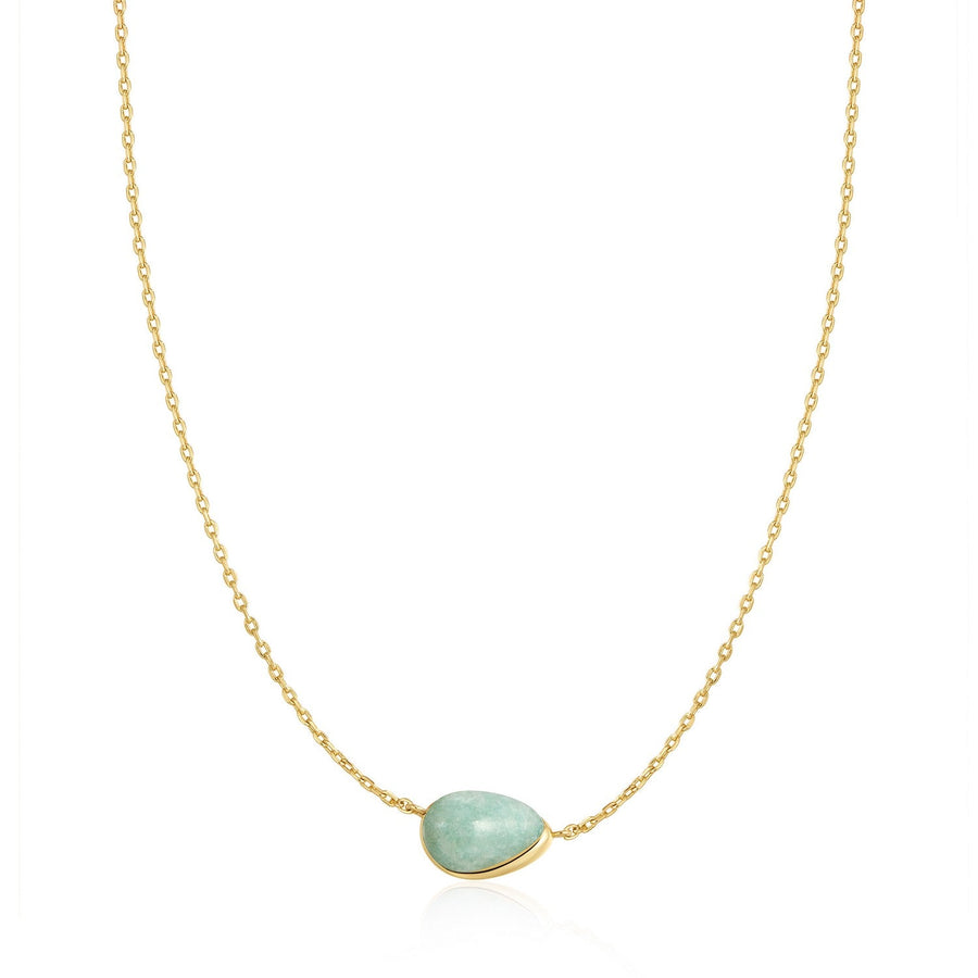 Ania Haie Wanderer Gold Bezel Amazonite Organic Dome Pebble Necklace N076-02G-AE