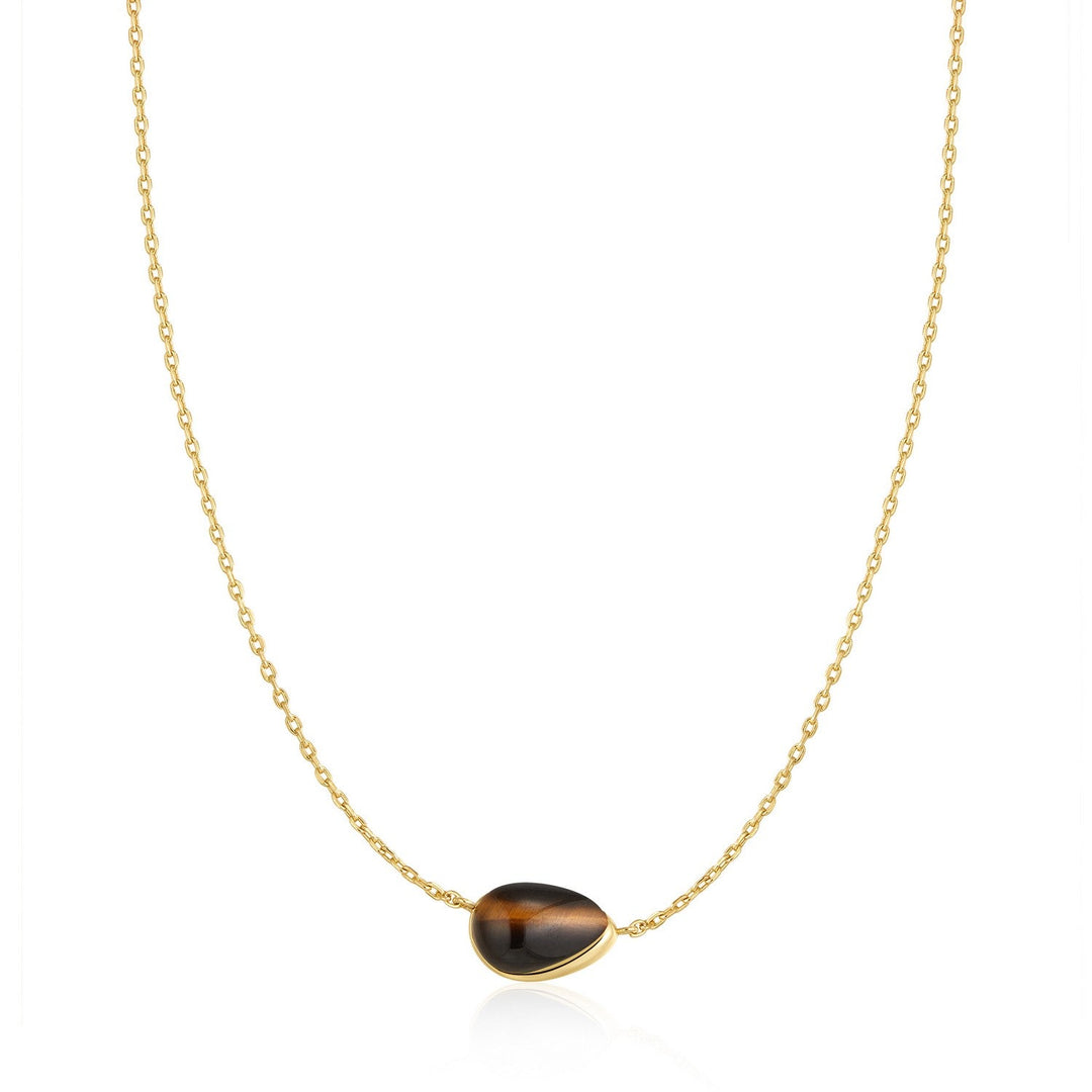 Ania Haie Wanderer Gold Bezel Tigers Eye Organic Dome Pebble Necklace N076-02G-TE