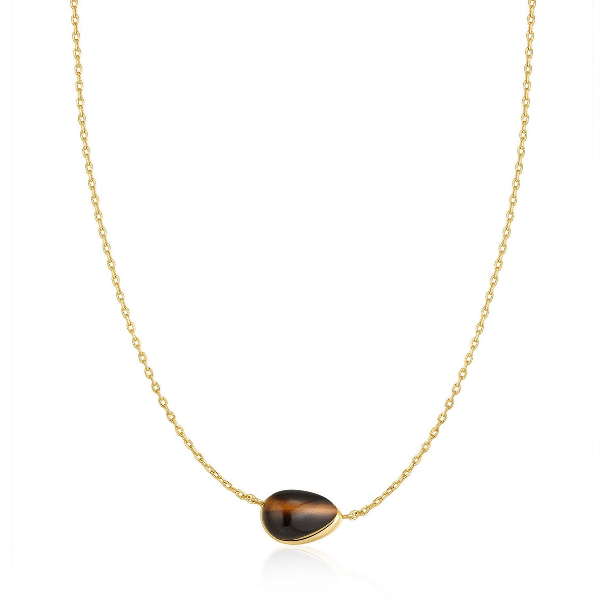 Ania Haie Wanderer Gold Bezel Tigers Eye Organic Dome Pebble Necklace N076-02G-TE