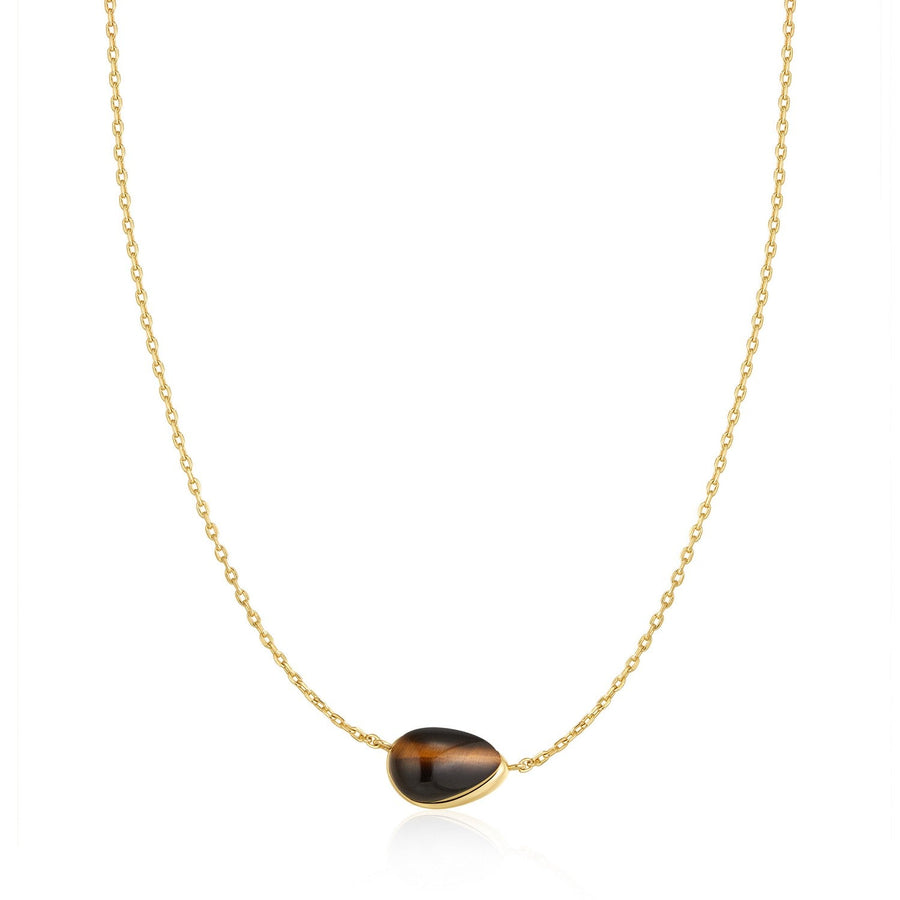 Ania Haie Wanderer Gold Bezel Tiger's Eye Organic Dome Pebble Necklace N076-02G-TE