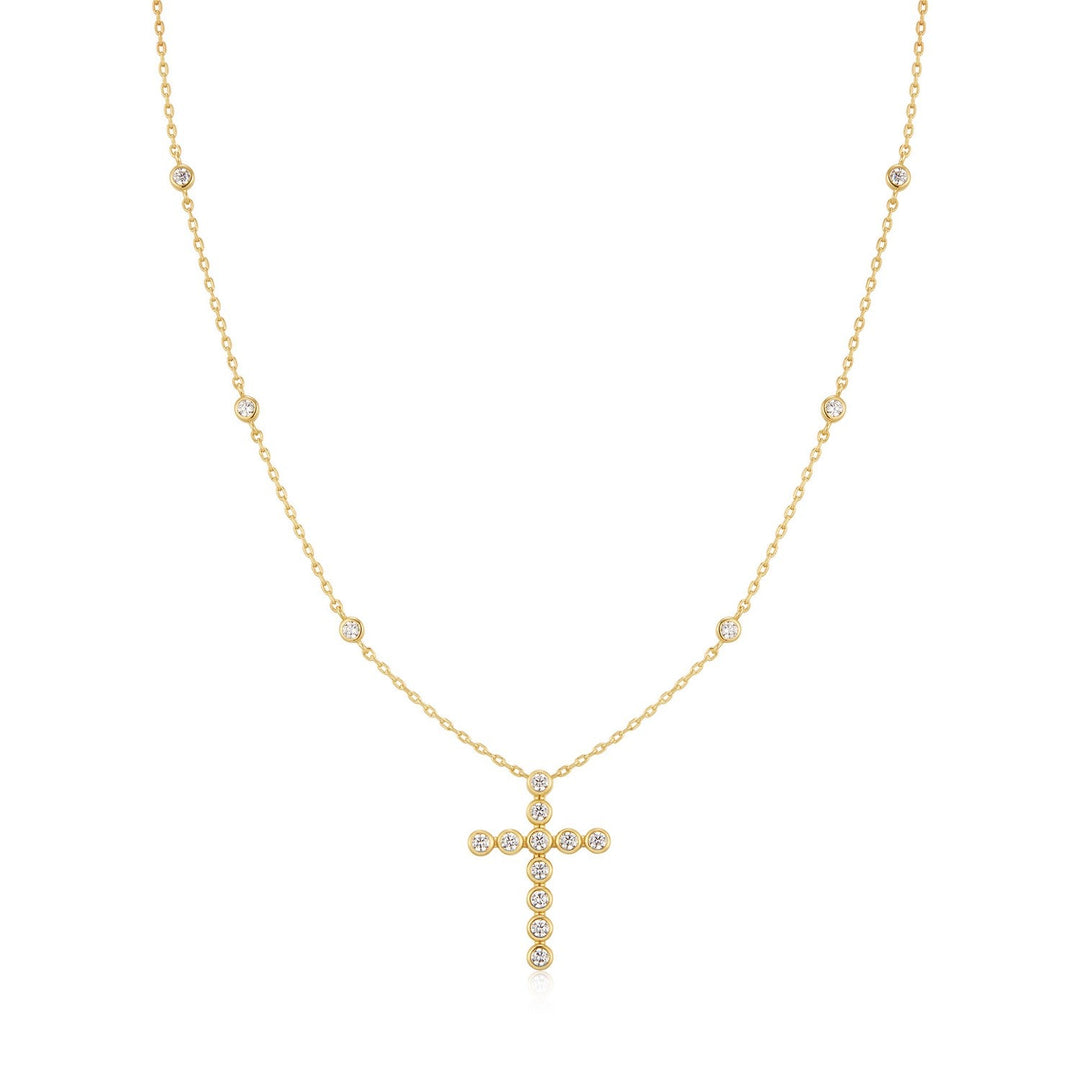 Ania Haie Wanderer Gold Bezel-Set Station Necklace With Cross Pendant N076-08G