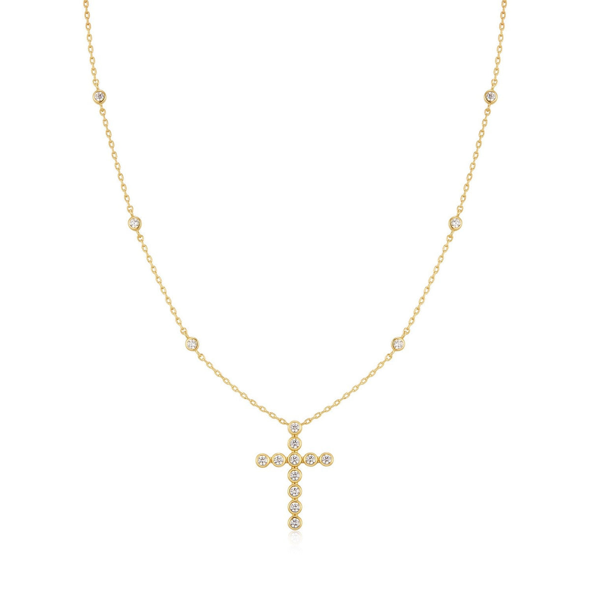 Ania Haie Wanderer Gold Bezel-Set Station Necklace With Cross Pendant N076-08G