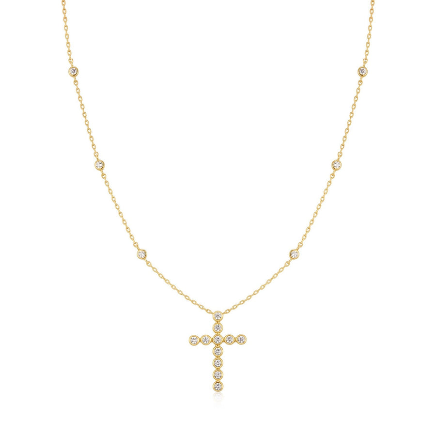 Ania Haie Wanderer Gold Bezel-Set Station Necklace With Cross Pendant N076-08G