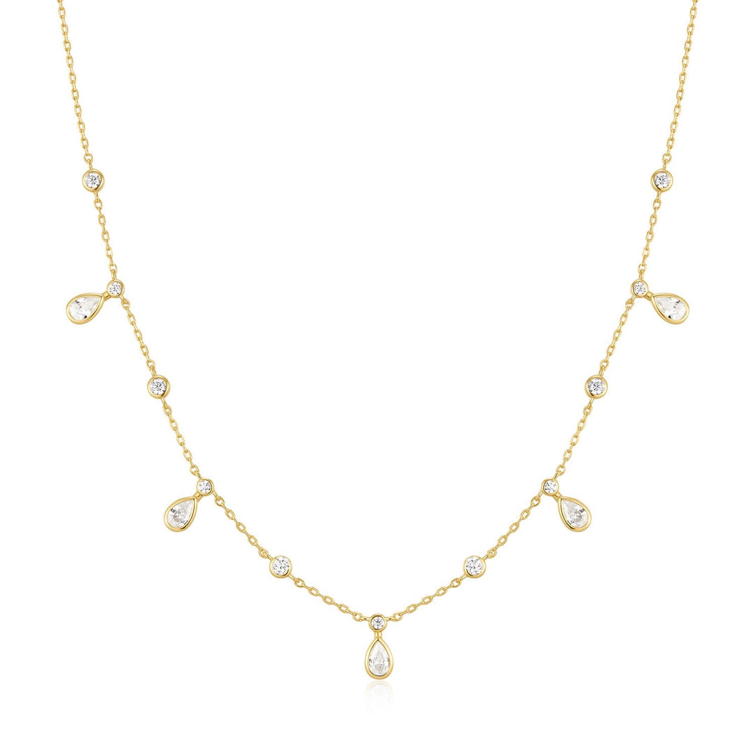 Ania Haie Wanderer Gold Bezel Round & Teardrop Drop Station Necklace N076-09G