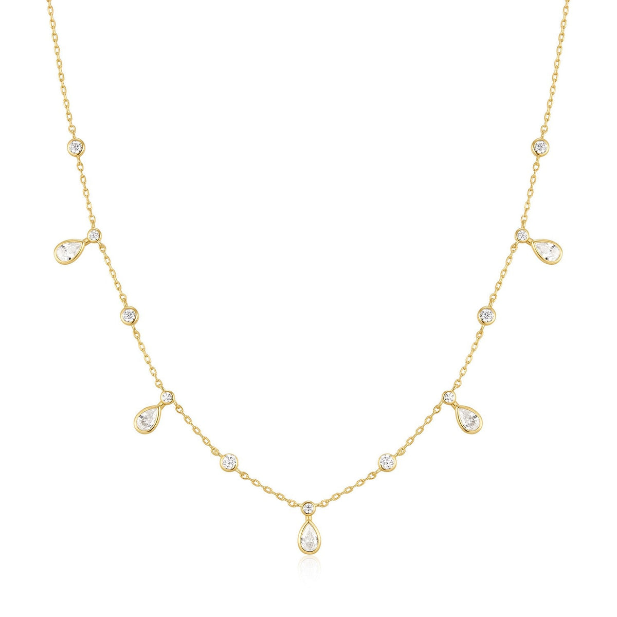 Ania Haie Wanderer Gold Bezel Round & Teardrop Drop Station Necklace N076-09G
