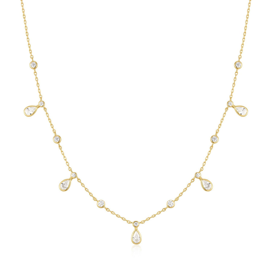 Ania Haie Wanderer Gold Bezel Round & Teardrop Drop Station Necklace N076-09G