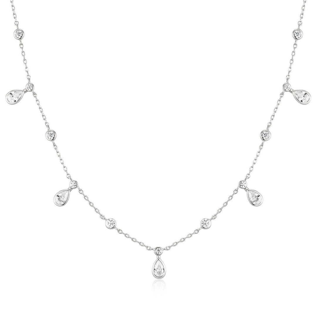 Ania Haie Wanderer Silver Bezel Round & Teardrop Drop Station Necklace N076-09H
