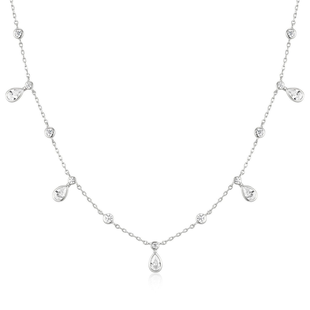 Ania Haie Wanderer Silver Bezel Round & Teardrop Drop Station Necklace N076-09H