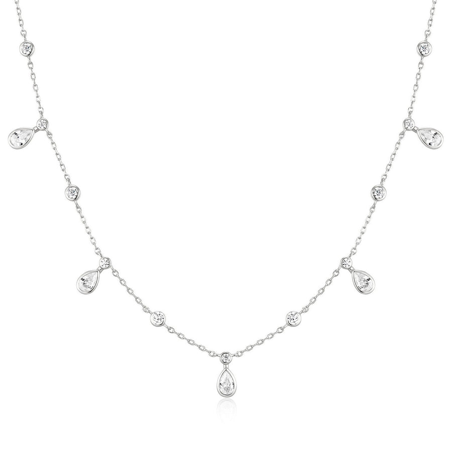 Ania Haie Wanderer Silver Bezel Round & Teardrop Drop Station Necklace N076-09H