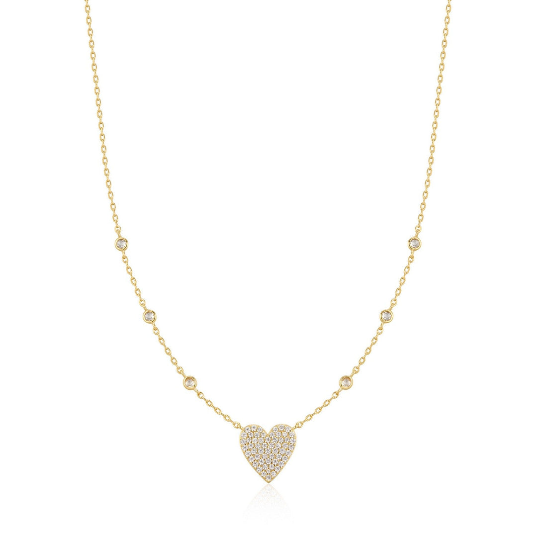 Ania Haie Wanderer Gold Pave Heart With Bezel Station Necklace N076-11G