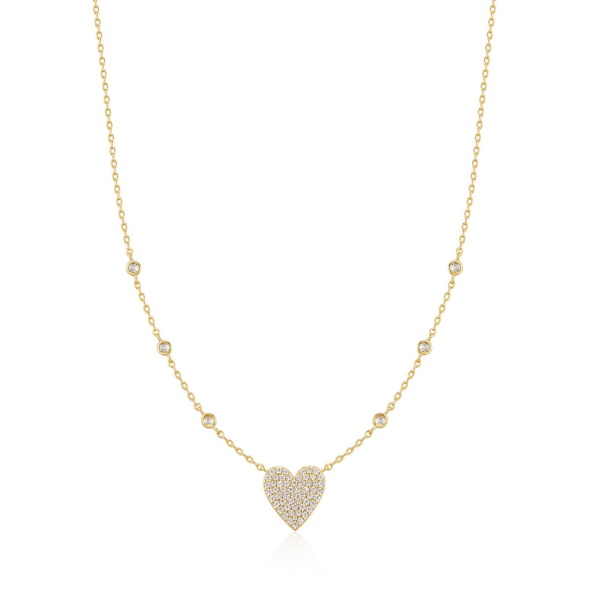 Ania Haie Wanderer Gold Pave Heart With Bezel Station Necklace N076-11G