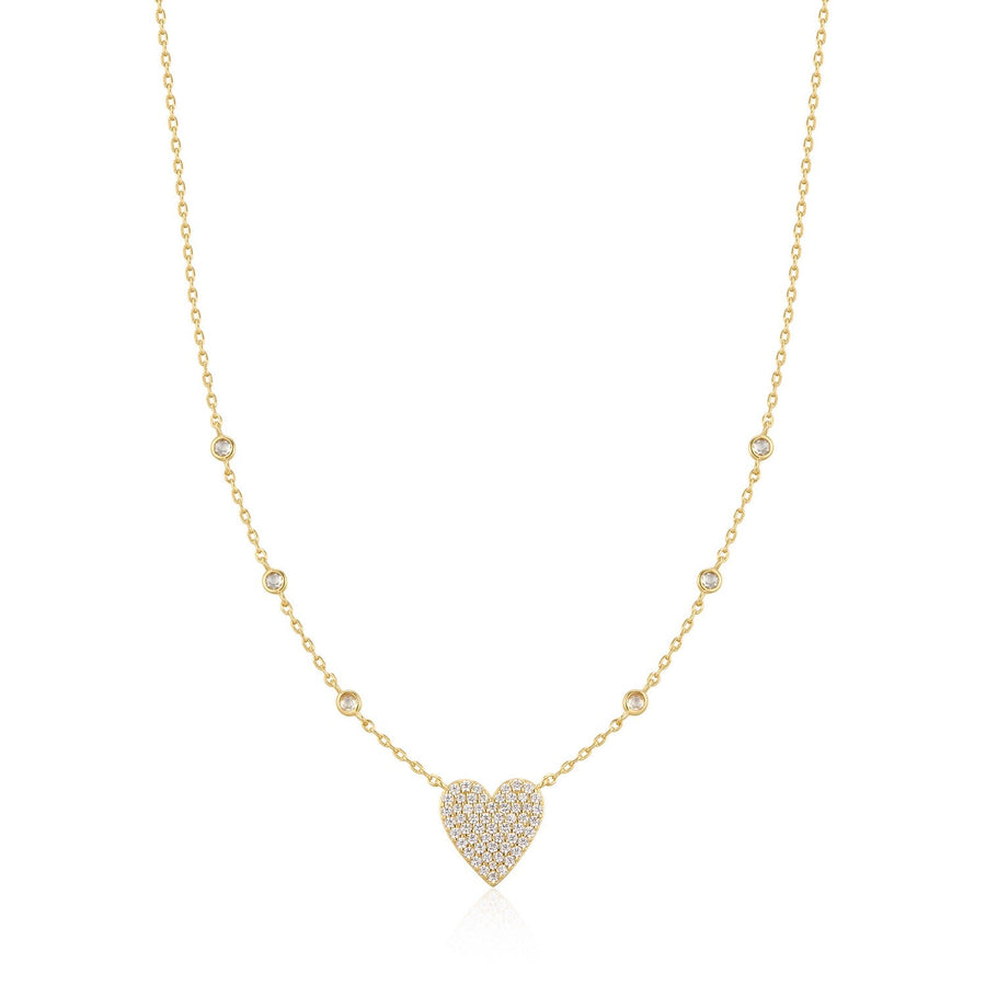Ania Haie Wanderer Gold Pave Heart With Bezel Station Necklace N076-11G