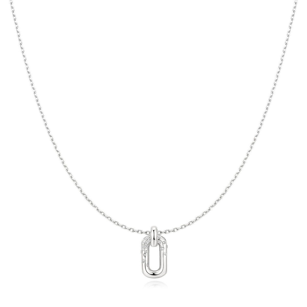 Ania Haie Wanderer Silver Sparkling Oval Hoop Pendant Necklace N076-13H