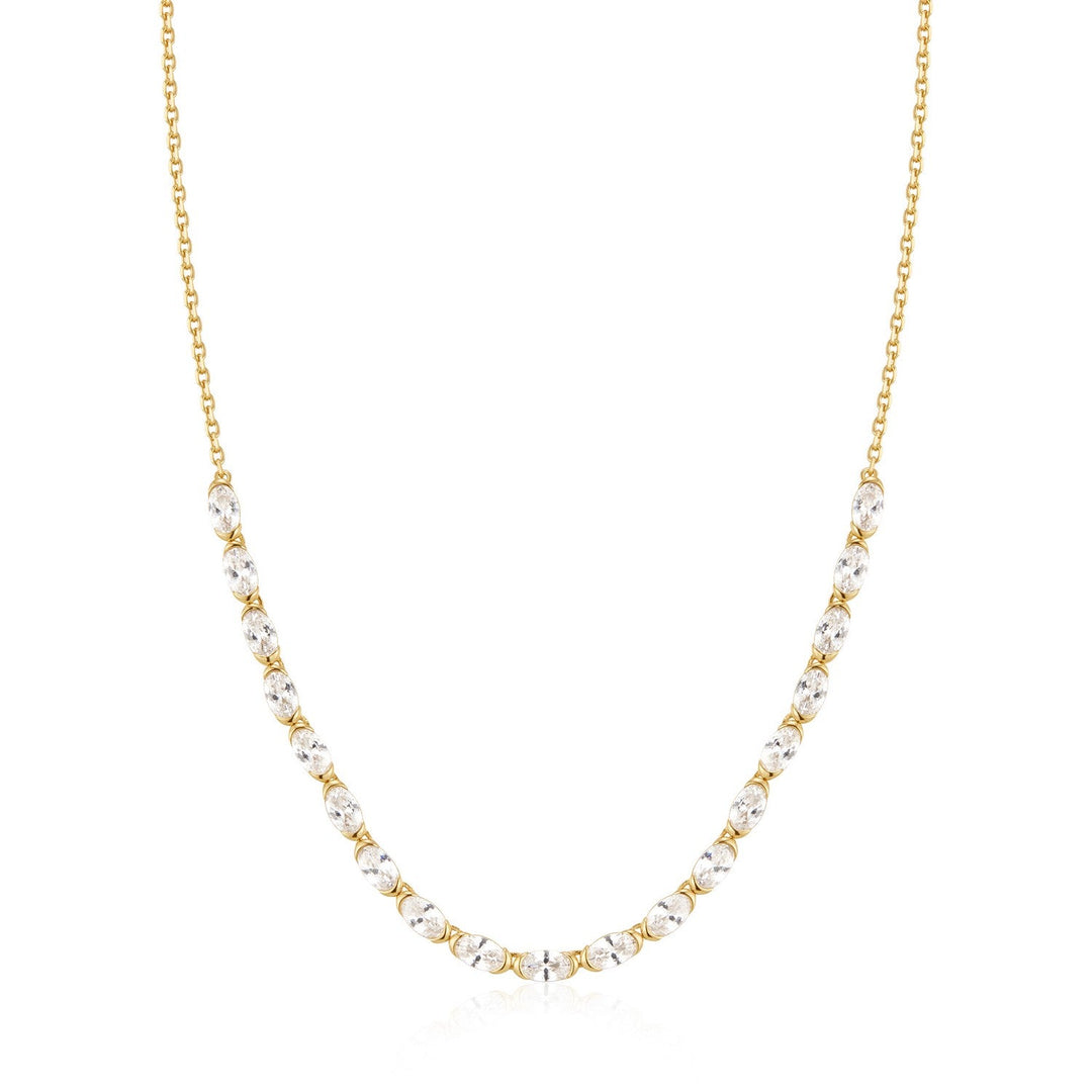 Ania Haie Wanderer Gold Half-Bezel Oval Half-Tennis Necklace N076-14G