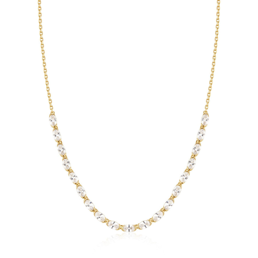 Ania Haie Wanderer Gold Half-Bezel Oval Half-Tennis Necklace N076-14G