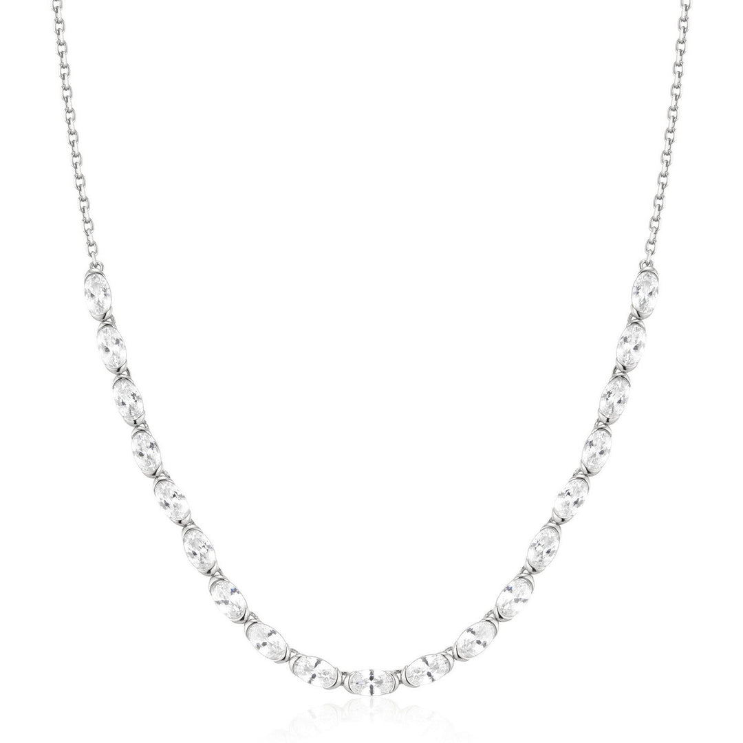 Ania Haie Wanderer Silver Half-Bezel Oval Half-Tennis Necklace N076-14H