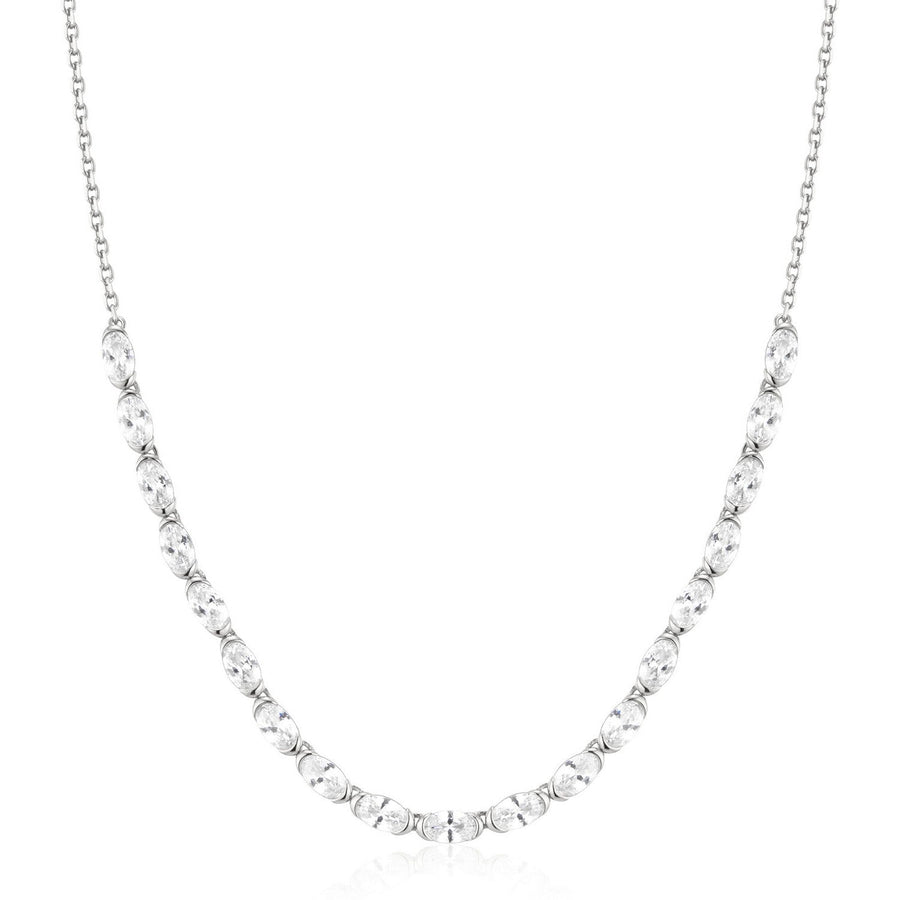 Ania Haie Wanderer Silver Half-Bezel Oval Half-Tennis Necklace N076-14H