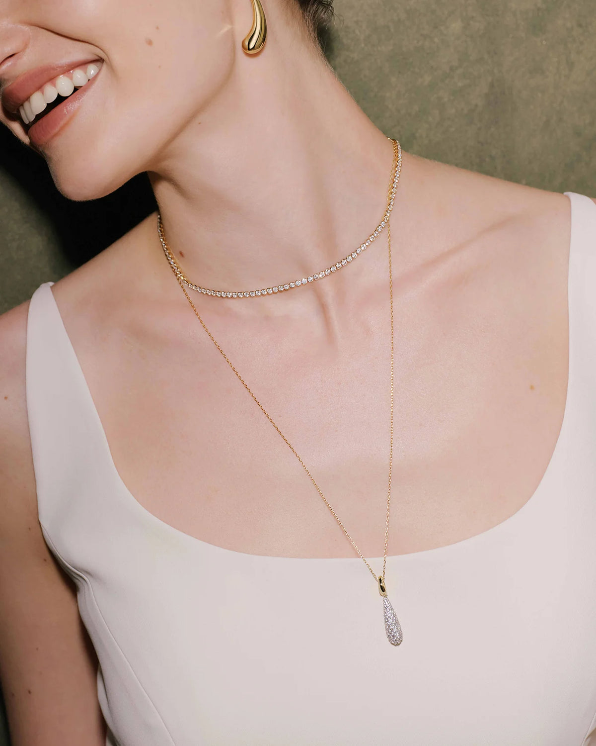 Ania Haie Fluid Light Gold Pavé Statement Teardrop Necklace N078-05G