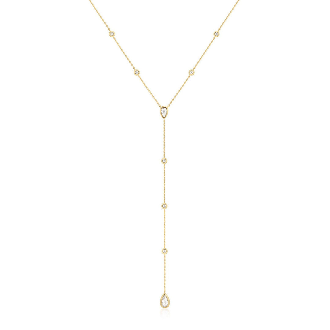 Ania Haie Wanderer Gold Round & Teardrop Bezel Station Y Necklace N076-17G