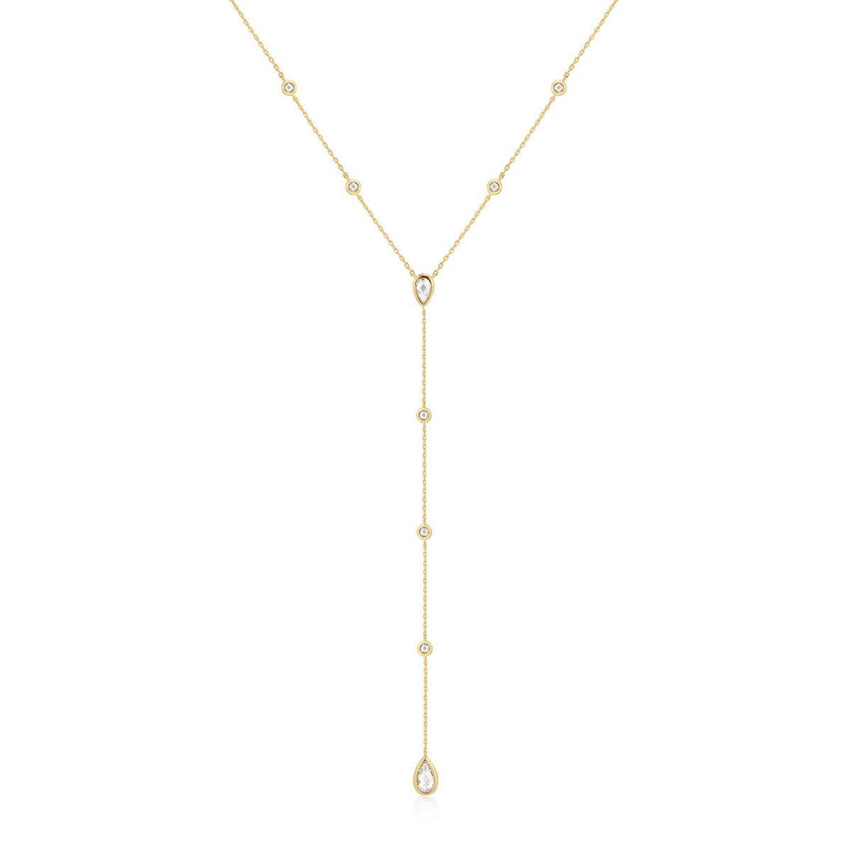 Ania Haie Wanderer Gold Round & Teardrop Bezel Station Y Necklace N076-17G