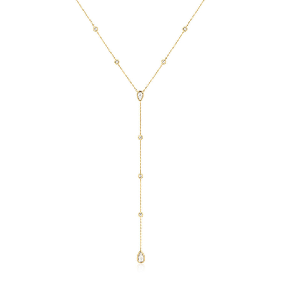 Ania Haie Wanderer Gold Round & Teardrop Bezel Station Y Necklace N076-17G