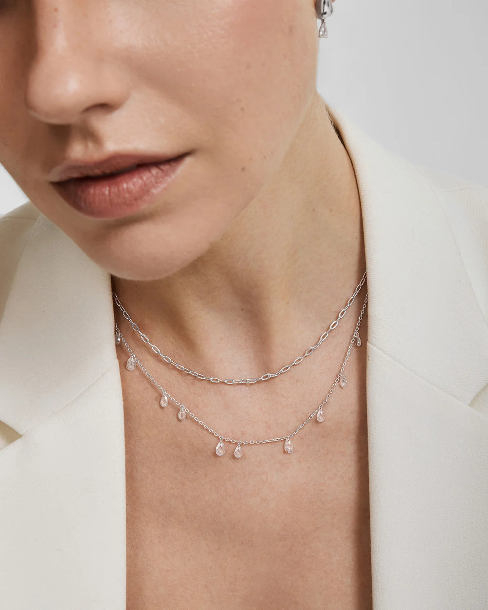 Ania Haie Fluid Light Silver Ethereal Teardrop Dangle Station Necklace N078-01H