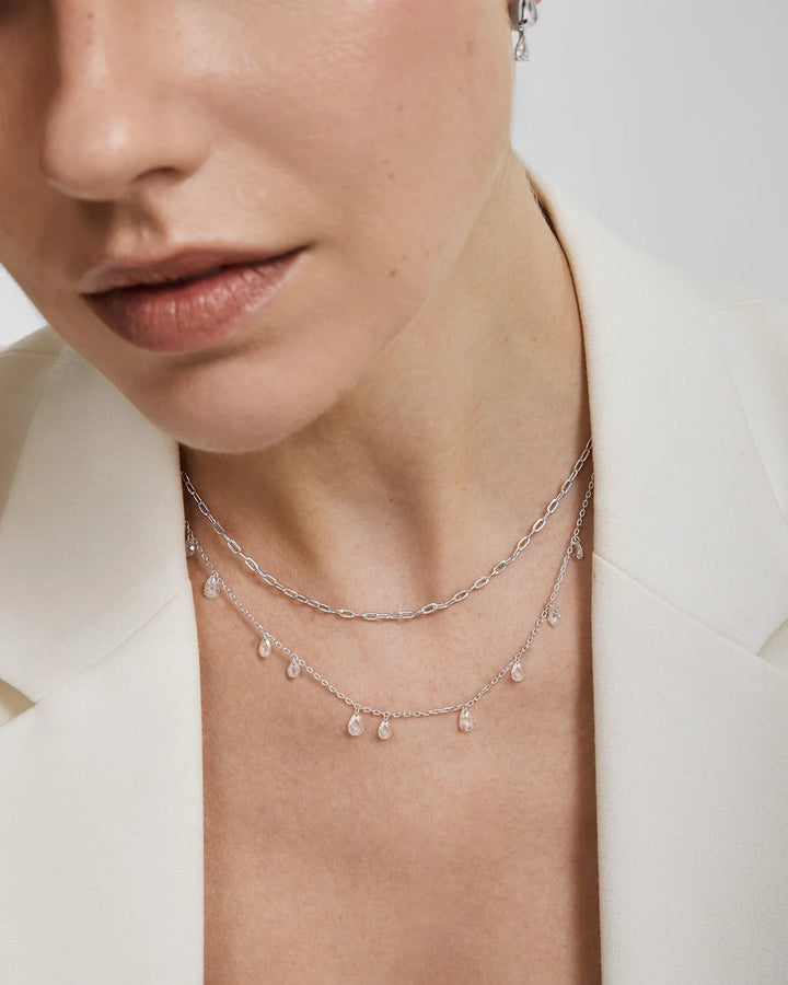 Ania Haie Fluid Light Silver Ethereal Teardrop Dangle Station Necklace N078-01H
