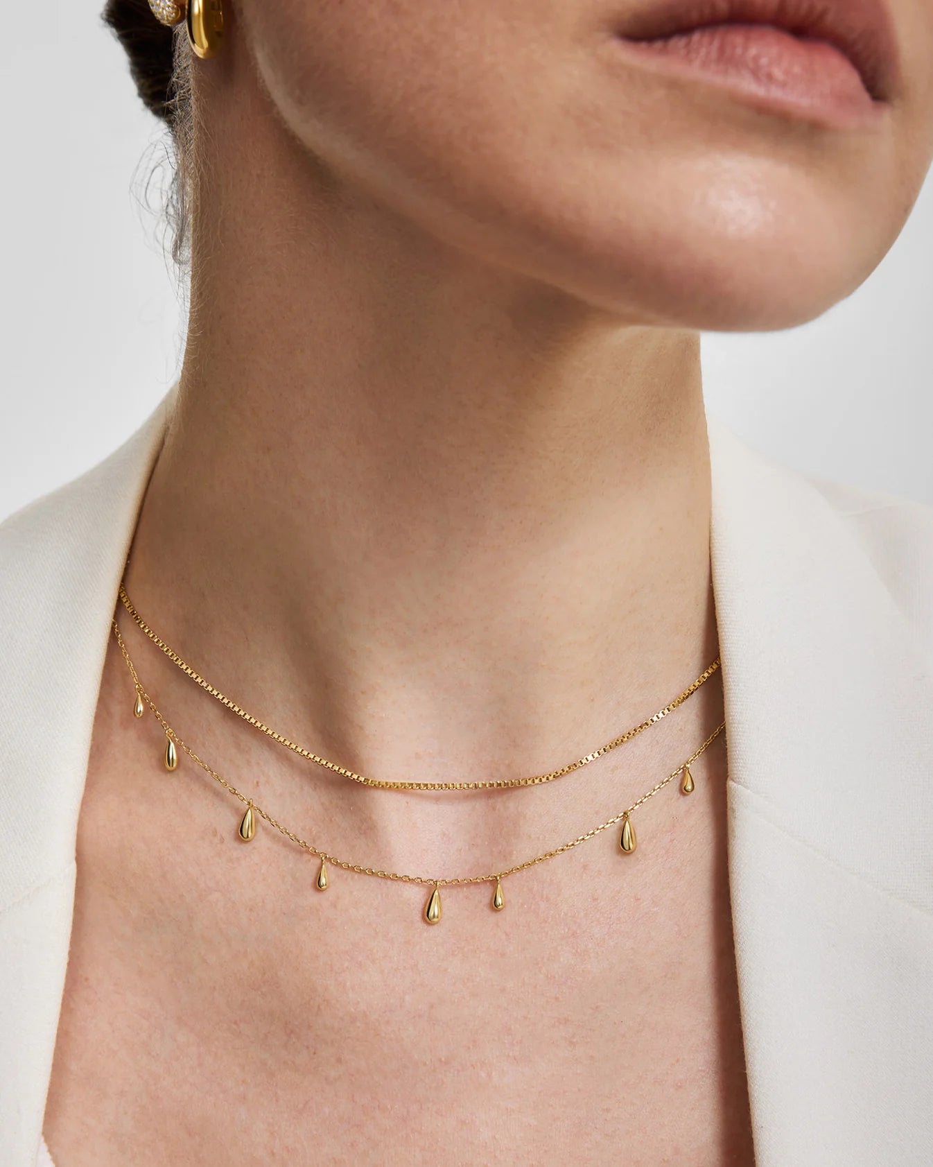 Ania Haie Fluid Light Gold Polished Teardrop Dangle Station Necklace N078-02G