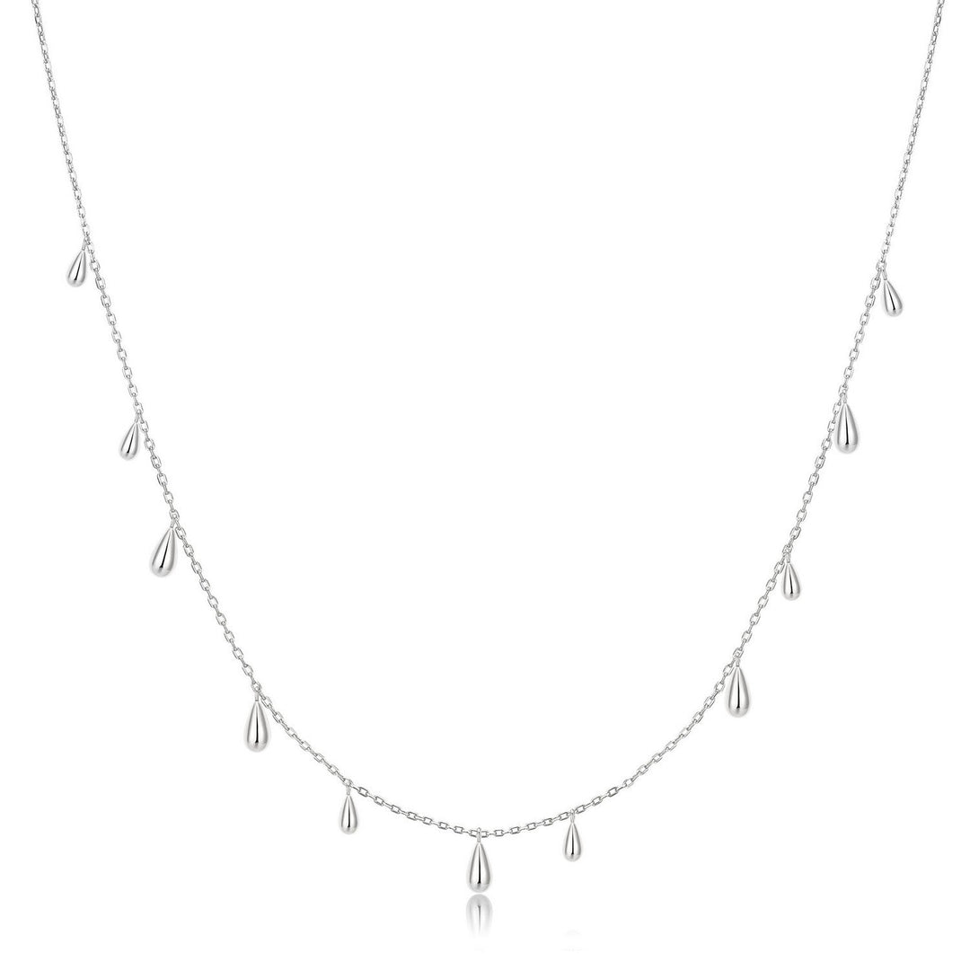 Ania Haie Fluid Light Silver Polished Teardrop Dangle Station Necklace N078-02H