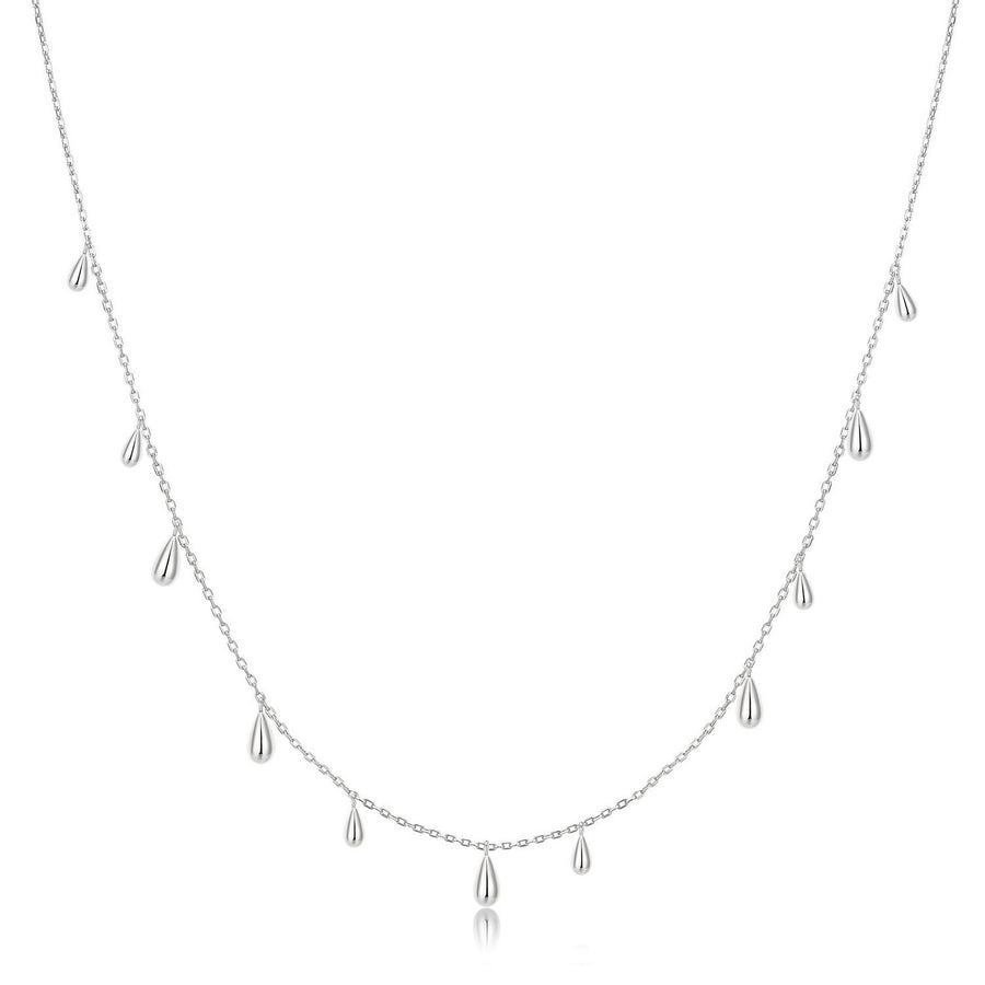 Ania Haie Fluid Light Silver Polished Teardrop Dangle Station Necklace N078-02H