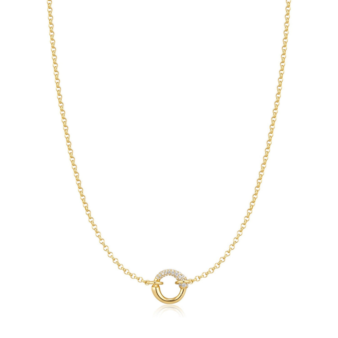 Ania Haie Fluid Light Gold Half Pave & Polish Hoop Necklace N078-03G