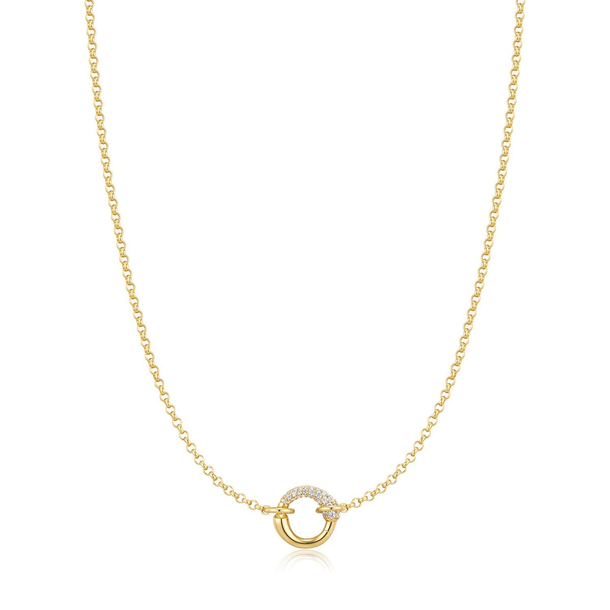 Ania Haie Fluid Light Gold Half Pave & Polish Hoop Necklace N078-03G