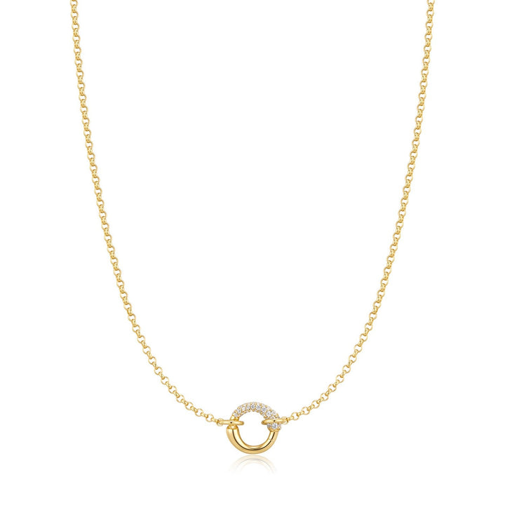 Ania Haie Fluid Light Gold Half Pave & Polish Hoop Necklace N078-03G